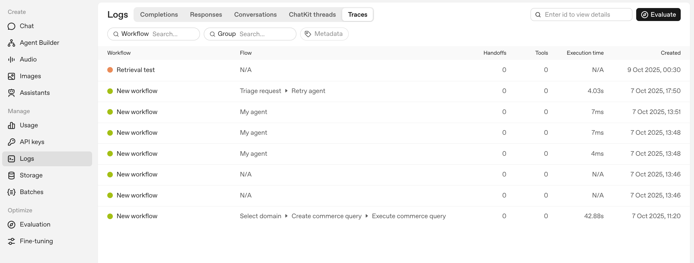 Logging/tracing in Agent Builder
